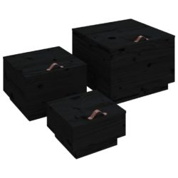 Oppbevaringsbokser med lokk 3 stk svart heltre furu