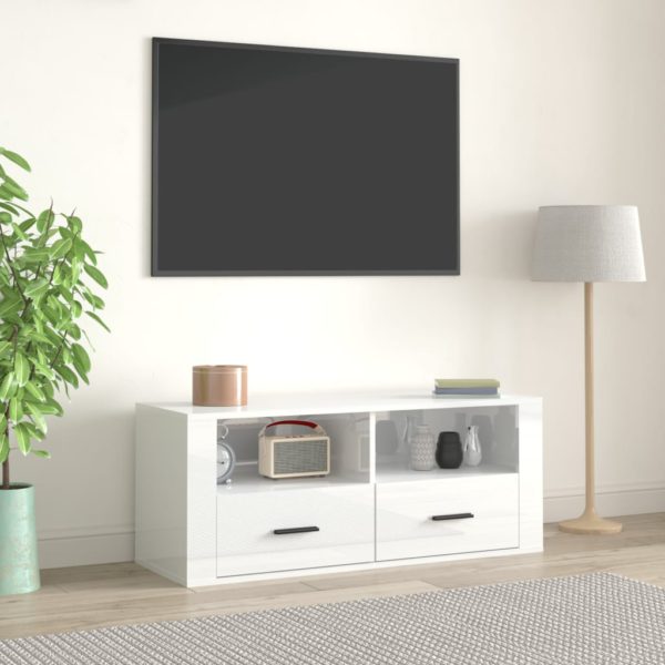 vidaXL TV-benk høyglans hvit 100x35x40 cm konstruert tre