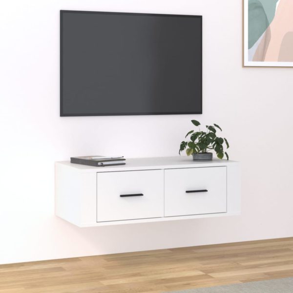 Hengende TV-benk hvit 80x36x25 cm konstruert tre