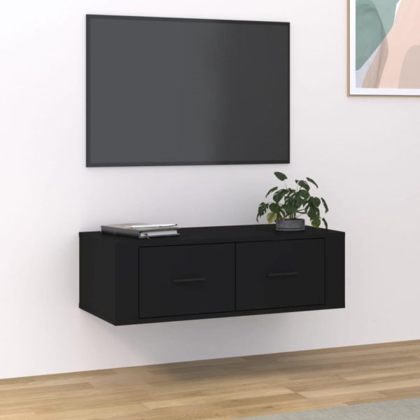 vidaXL Hengende TV-benk svart 80x36x25 cm konstruert tre