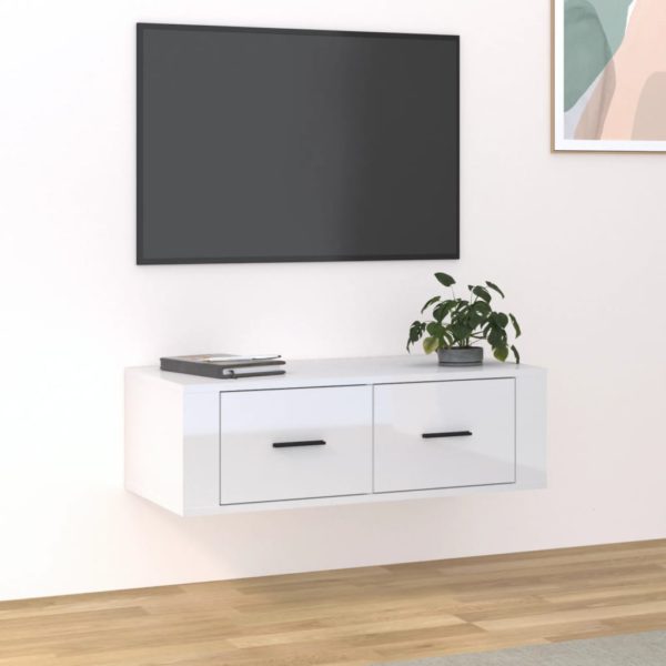 vidaXL Hengende TV-benk høyglans hvit 80x36x25 cm konstruert tre