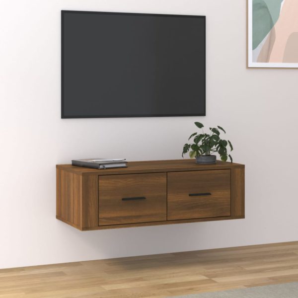 Hengende TV-benk brun eik 80x36x25 cm konstruert tre