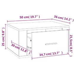 Veggmontert nattbord høyglans hvit 50x36x25 cm