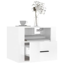 Veggmontert nattbord høyglans hvit 50x36x40 cm
