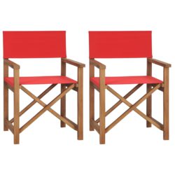 Regissørstoler 2 stk sammenleggbar heltre teak rød