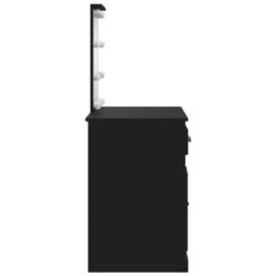 Sminkebord med LED-lys svart 90x42x132,5 cm