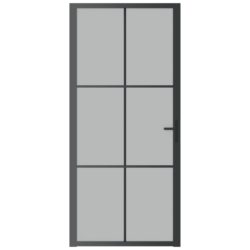 Innerdør 93×201,5 cm svart matt glass og aluminium