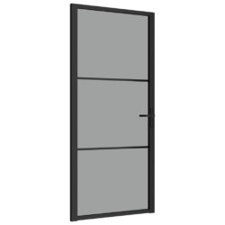 Innerdør 93×201,5 cm svart ESG glass og aluminium