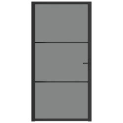 Innerdør 102,5×201,5 cm svart ESG glass og aluminium