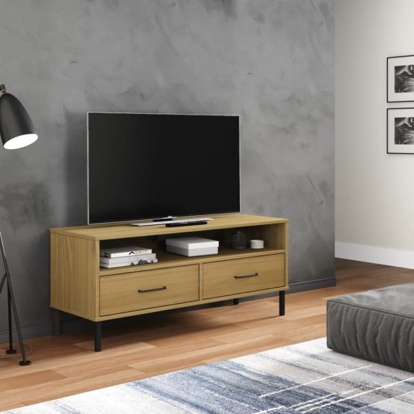vidaXL TV-benk med metallben brun heltre furu OSLO