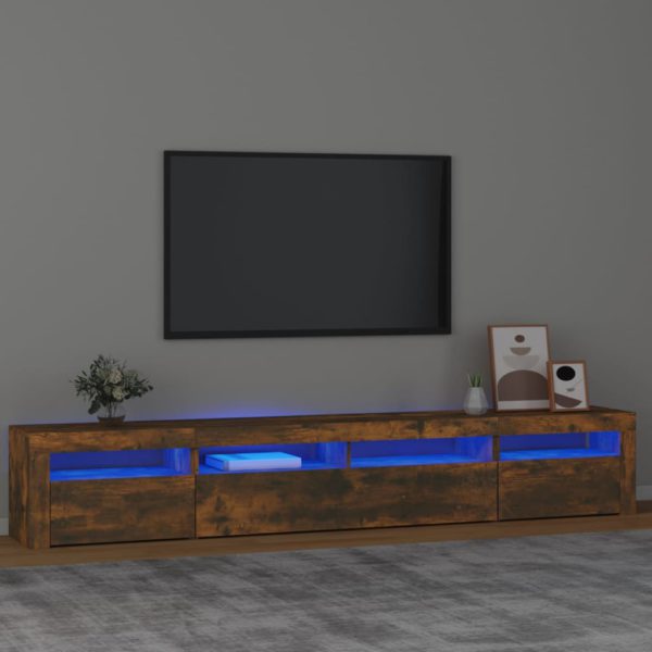 TV-benk med LED-lys røkt eik 240x35x40 cm