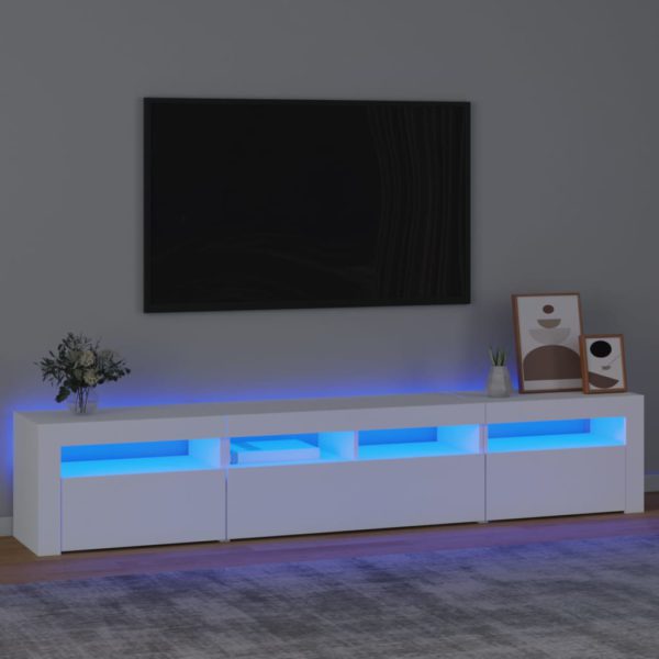 TV-benk med LED-lys hvit 210x35x40 cm
