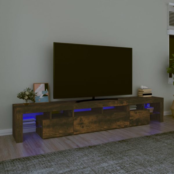 TV-benk med LED-lys røkt eik 230×36,5×40 cm