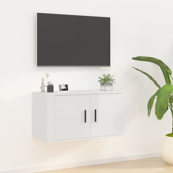 vidaXL Vegghengt TV-benk høyglans hvit 80×34,5×40 cm