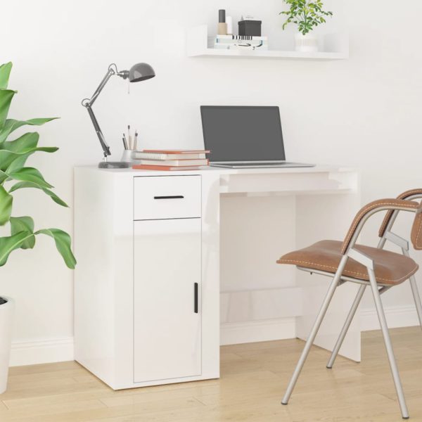 vidaXL Skrivebord høyglans hvit 100x49x75 cm konstruert tre