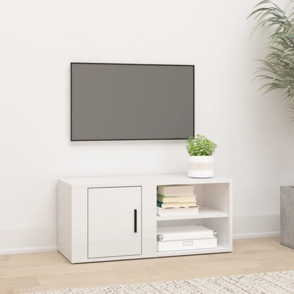 vidaXL TV-benk høyglans hvit 80×31,5×36 cm konstruert tre