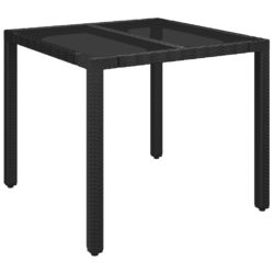 Hagebord med glassplate svart 90x90x75 cm polyrotting