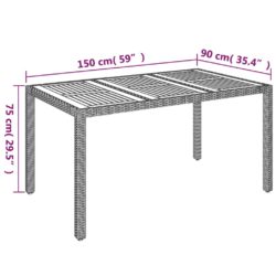 Hagebord med treplate grå 150x90x75 cm polyrotting