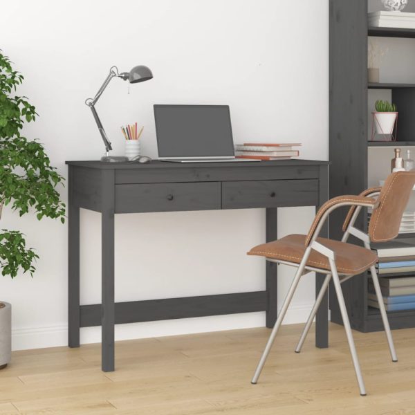 vidaXL Skrivebord med skuffer grå 100x50x78 cm heltre furu