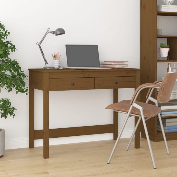 vidaXL Skrivebord med skuffer honningbrun 100x50x78 cm heltre furu
