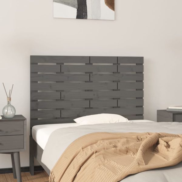 Veggmontert sengegavl grå 96x3x63 cm heltre furu