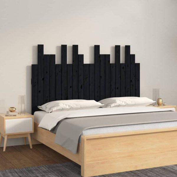 Veggmontert sengegavl svart 127,5x3x80 cm heltre furu