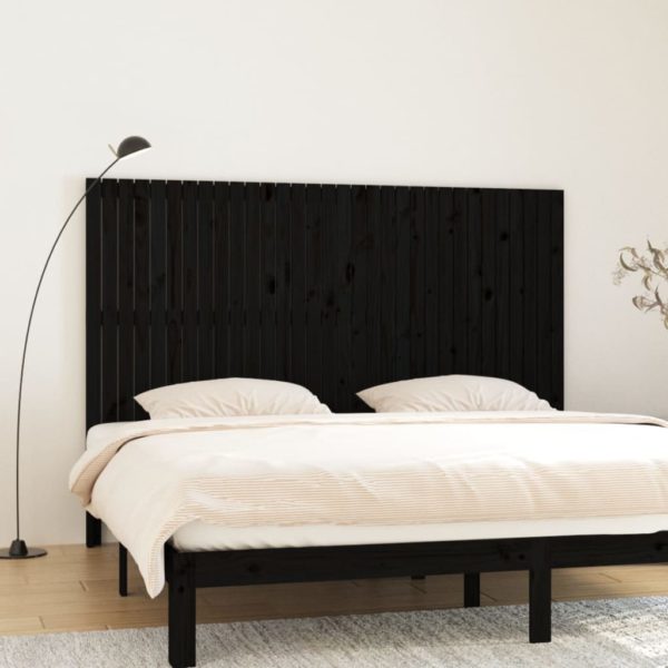 Veggmontert sengegavl svart 204x3x110 cm heltre furu