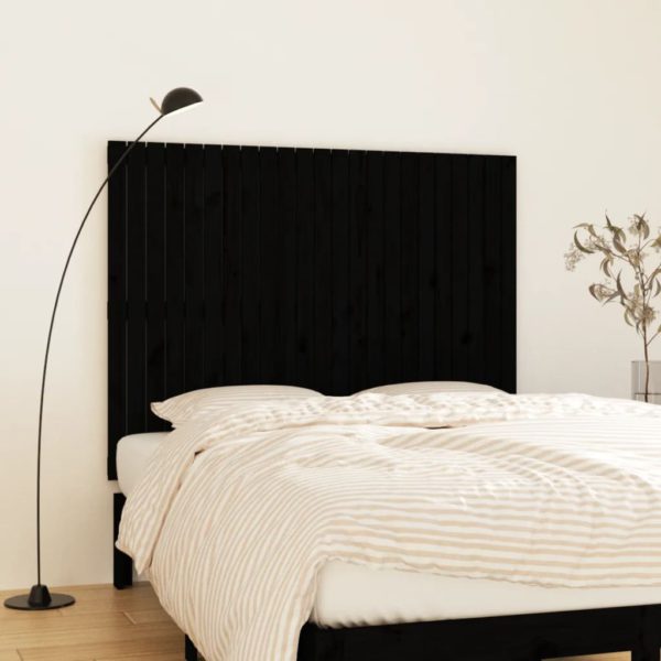 Veggmontert sengegavl svart 146,5x3x110 cm heltre furu
