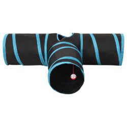 vidaXL Kattetunnel 3-veis svart og blå 90 cm polyester