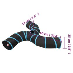 Kattetunnel 3-veis svart og blå 25 cm polyester