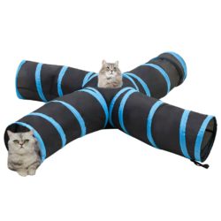 Kattetunnel 4-veis svart og blå 25 cm polyester