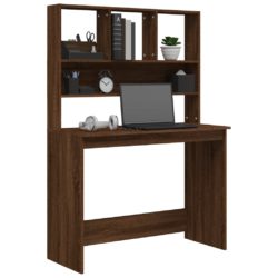 Skrivebord med hyller brun eik 102x45x148 cm konstruert tre