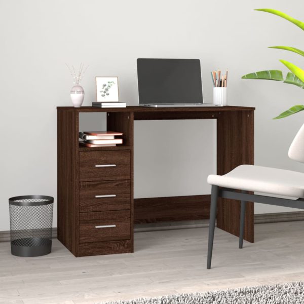 vidaXL Skrivebord med skuffer brun eik 102x50x76 cm konstruert tre