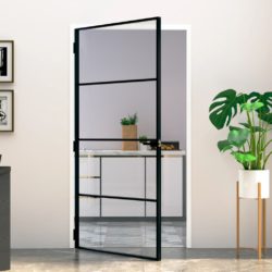 vidaXL Innerdør svart 102×201,5 cm herdet glass og aluminium slank