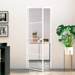 vidaXL Innerdør hvit 76×201,5 cm herdet glass og aluminium slank