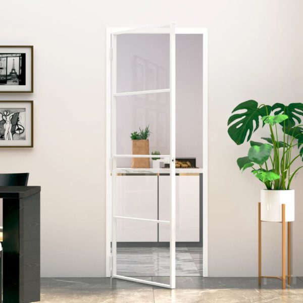 vidaXL Innerdør hvit 76×201,5 cm herdet glass og aluminium slank