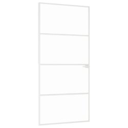 Innerdør hvit 93×201,5 cm herdet glass og aluminium slank