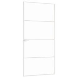 Innerdør hvit 93×201,5 cm herdet glass og aluminium slank