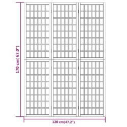 Sammenleggbar romdeler 3 paneler japansk stil 120×170 cm hvit