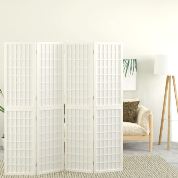 vidaXL Sammenleggbar romdeler 4 paneler japansk stil 160×170 cm hvit