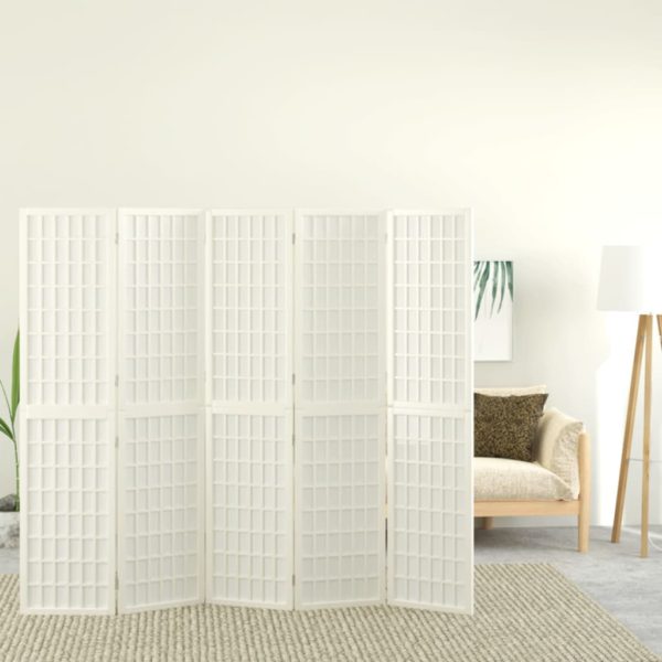 vidaXL Sammenleggbar romdeler 5 paneler japansk stil 200×170 cm hvit