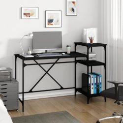 vidaXL Skrivebord med hyller svart 135x50x90 cm konstruert tre og jern