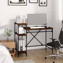 Skrivebord med hyller brun eik 105x50x90 cm konstruert tre jern