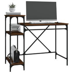 Skrivebord med hyller brun eik 105x50x90 cm konstruert tre jern