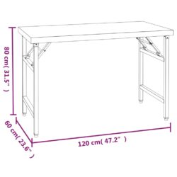 vidaXL Arbeidsbord for kjøkken overhylle 120x60x115 cm rustfritt stål