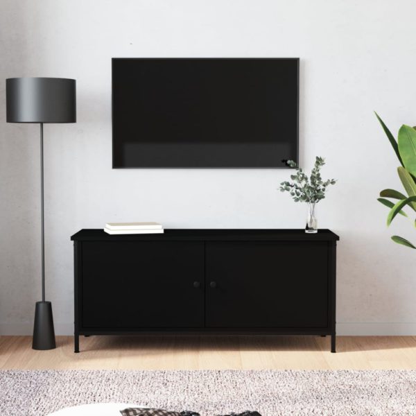 TV-benk svart med dører 102x35x45 cm konstruert tre