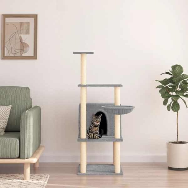 vidaXL Kattetre med klorestolper i sisal lysegrå 132 cm