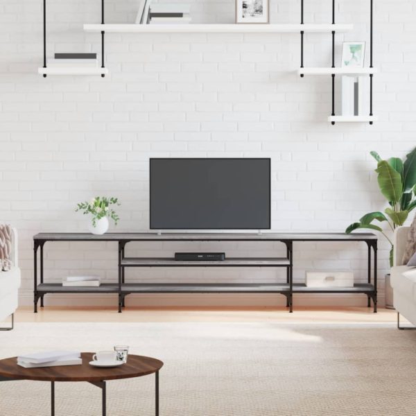 TV-benk grå sonoma 201x35x45 cm konstruert tre og jern