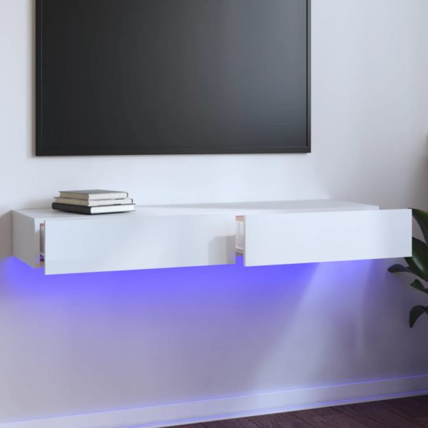 vidaXL TV-benk med LED-lys høyglans hvit 120x35x15,5 cm
