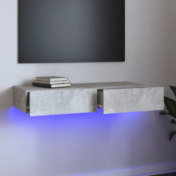 vidaXL TV-benk med LED-lys betonggrå 90x35x15,5 cm